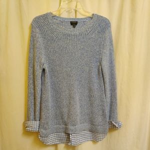 Talbots Size M Layered Blue Knit Sweater With Checkered Underlay Pima Cotton III
